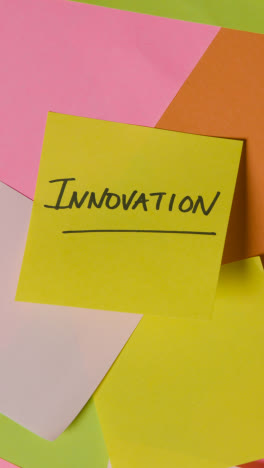 Vertical-Video-Business-Concept-Of-Revolving-Sticky-Notes-With-Innovation-Written-On-Top-Note-1